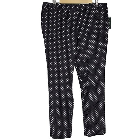 Lauren Ralph Lauren Pants 8 Black White Polka Dot Side Zip Tapered - Picture 1 of 4
